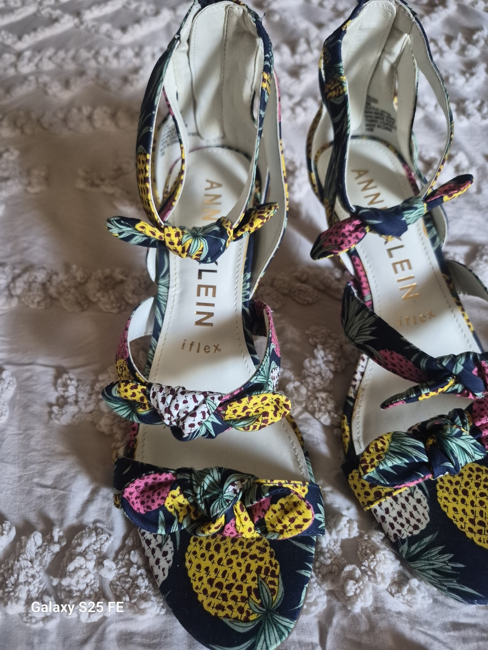 Anne Klein Womens Navy Floral Pineapple Knot Strap Sandals